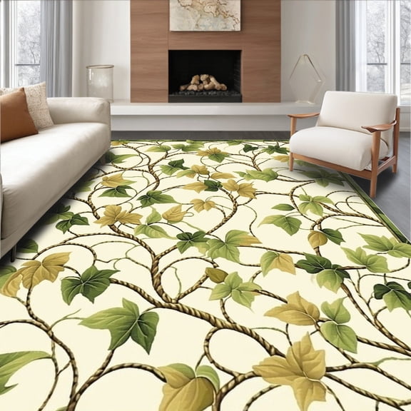 Flatwoven High Traffic Area Rug, Ivy League Beige & Green Artistic Design Area, Non Slip, Stain Resistant, Washable Area Rugs for Living Room, Bedroom(Beige, 2X3)