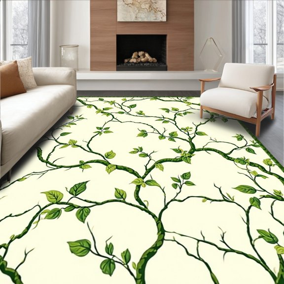 Flatwoven High Traffic Area Rug, Ivy Trellis Interlocking Leaf Design, Non Slip, Stain Resistant, Washable Area Rugs for Living Room, Bedroom(Green, 2X3)