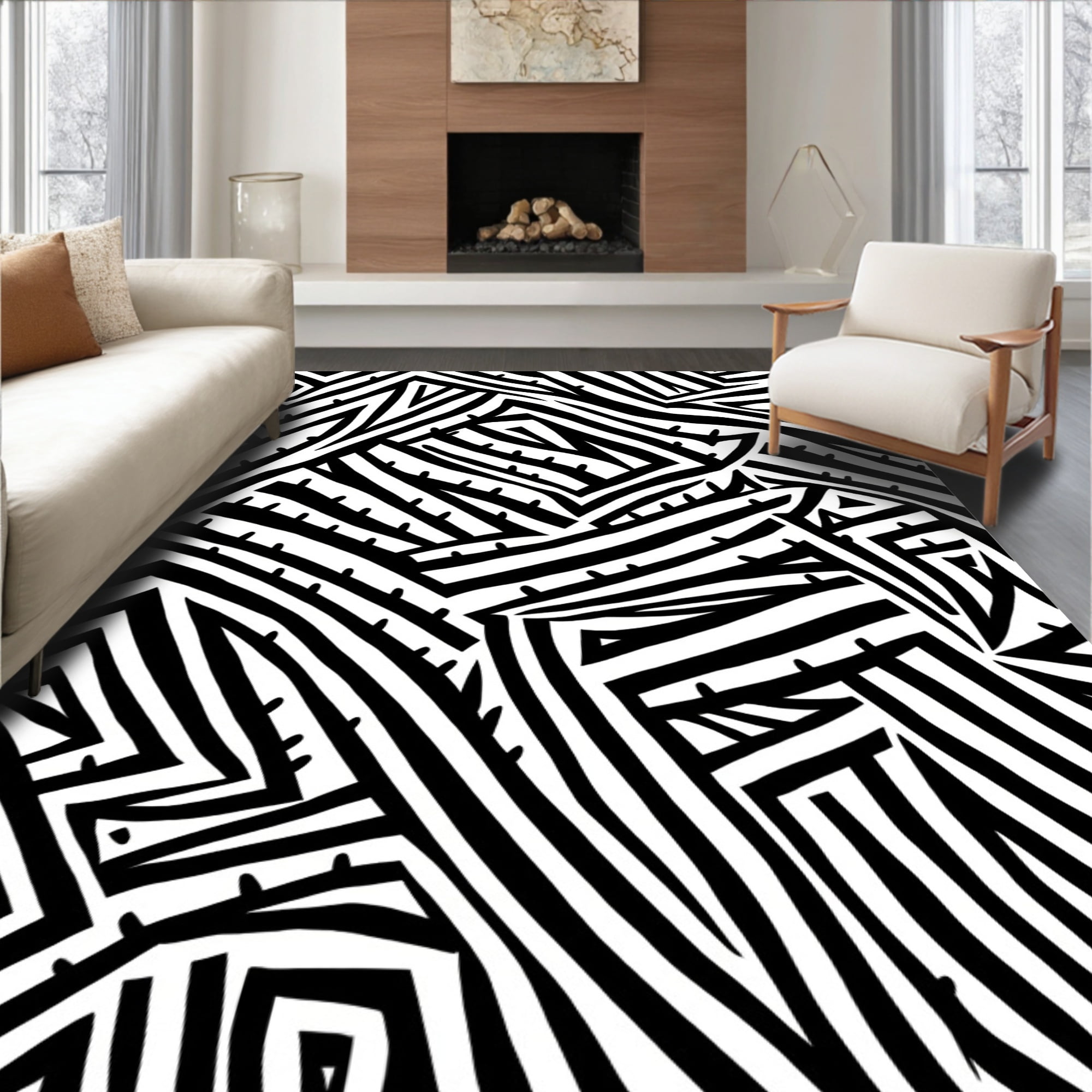 ODIKA 5'x7' Machine Washable Non-Slip Area Rug, Jagged Zebra Stripe ...