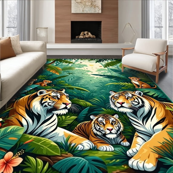 ODIKA 4'x6' Machine Washable Non-Slip Area Rug, Jungle Safari Animal ...