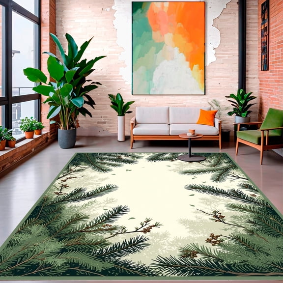 Flatwoven High Traffic Area Rug, Juniper Branch Motif Featuring Intertwined Leafy Vines, Non Slip, Stain Resistant, Washable Area Rugs for Living Room, Bedroom(Green, 2X3)