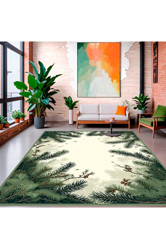 8'x10' Machine Washable Non-Slip Area Rug, Juniper Branch Motif Featuring Intertwined Leafy Vines High Traffic Rug, Green, 166105