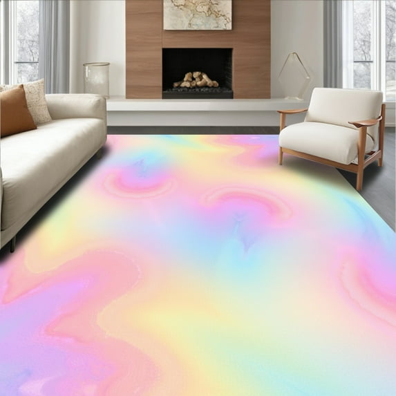 Flatwoven High Traffic Area Rug, Kawaii Cascade Abstract Hues Area Accent, Non Slip, Stain Resistant, Washable Area Rugs for Living Room, Bedroom(Pink, 6X9)