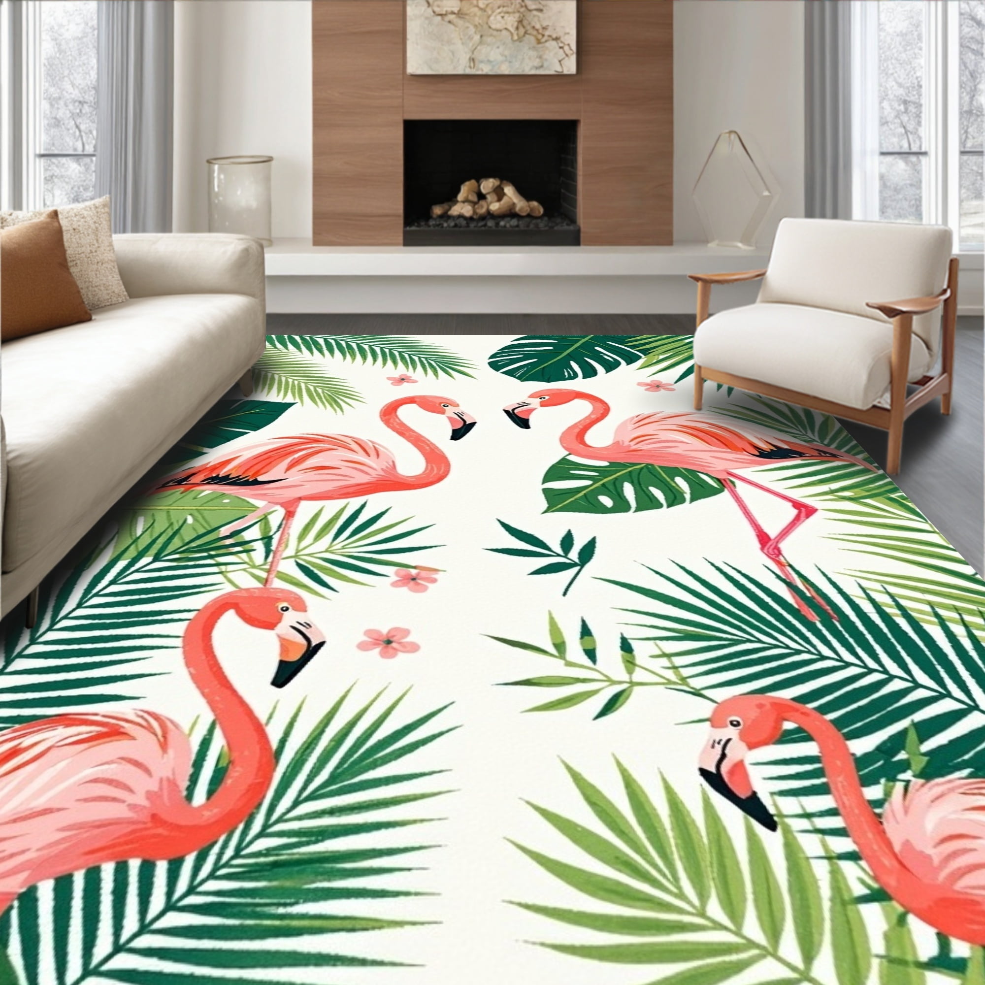 Flatwoven High Traffic Area Rug, Kids Pink Flamingo Paradise, Non Slip ...