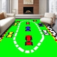 thumbnail image 1 of ODIKA 8'x10' Machine Washable Non-Slip Area Rug, Race Track Play Checkered Flag & Car Design High Traffic Rug, Green, 151461, 1 of 5