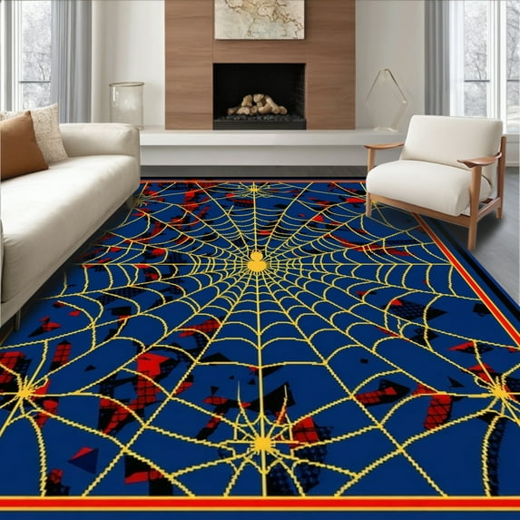 ODIKA 4'x6' Machine Washable Non-Slip Area Rug, Web Marvelous Circular High Traffic Rug, Blue, 88626