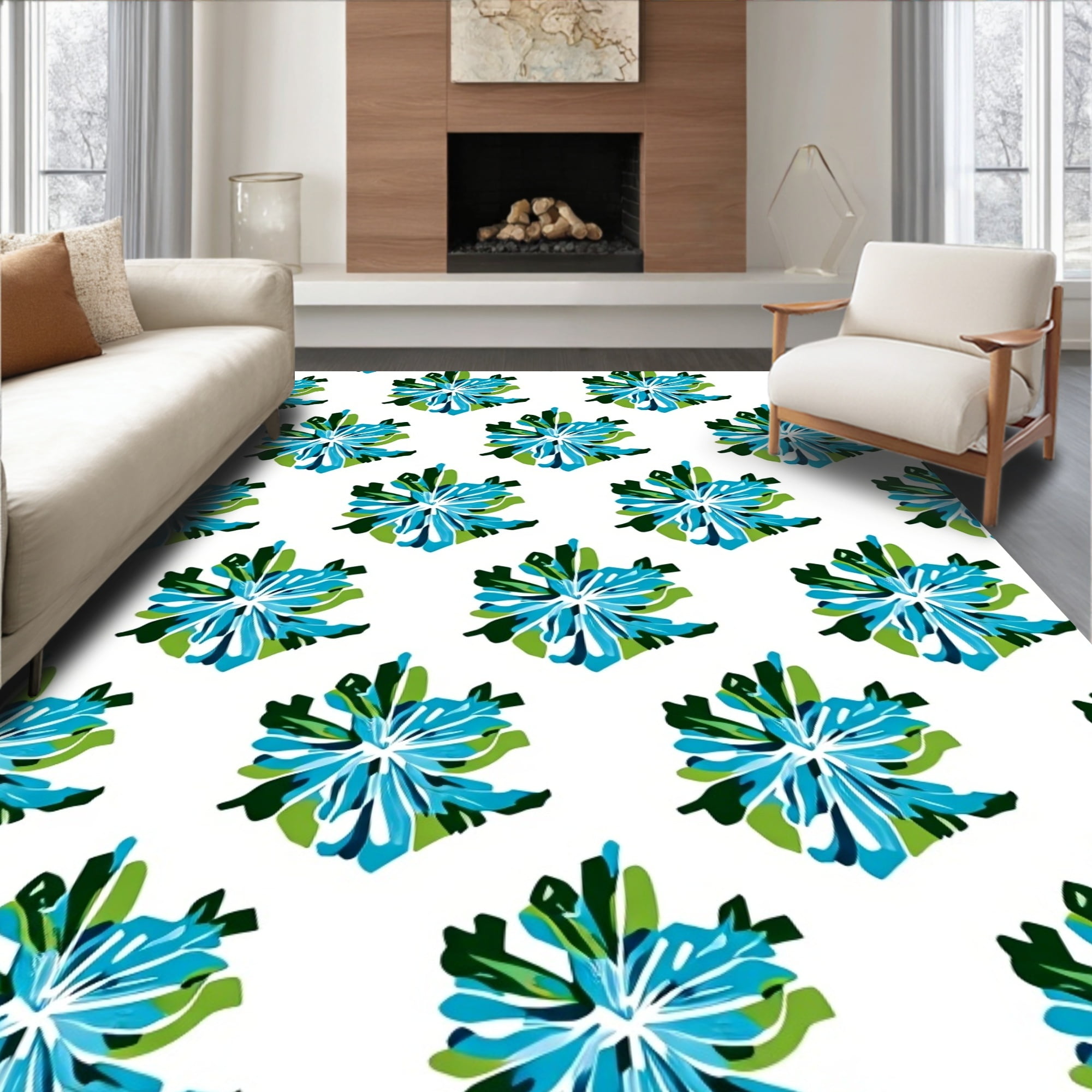 Flatwoven High Traffic Area Rug, Kitchen Delicate Floral Print, Non ...