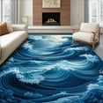 thumbnail image 1 of Flatwoven High Traffic Area Rug, Large for Deck Ocean Wave Design, Non Slip, Stain Resistant, Washable Area Rugs for Living Room, Bedroom(Blue, 4X6), 1 of 8