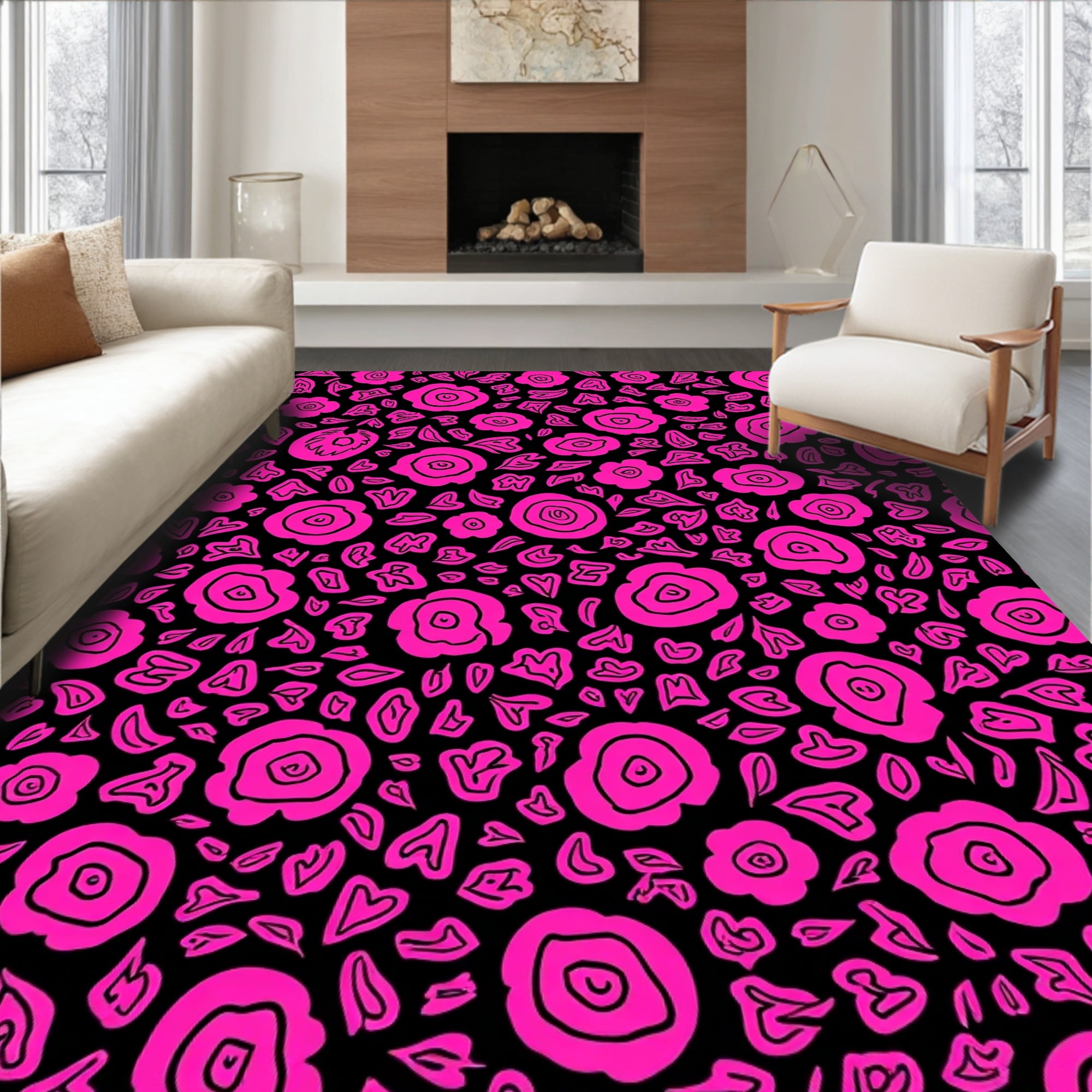 Flatwoven High Traffic Area Rug, Lavish Leopard Floral Design with Bold ...