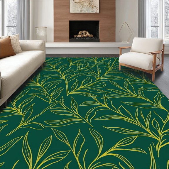 Flatwoven High Traffic Area Rug, Leafy Canopy with Abstract Fauna Elements and Curved Botanical Lines, Non Slip, Stain Resistant, Washable Area Rugs for Living Room, Bedroom(Green, 2X3)