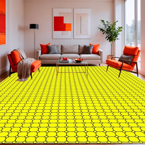 ODIKA 2'x3' Machine Washable Non-Slip Area Rug, Lemon Grove Honeycomb High Traffic Rug, Yellow, 122795