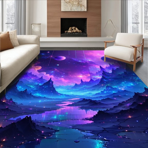 Flatwoven High Traffic Area Rug, Light Dance Space Party, Non Slip, Stain Resistant, Washable Area Rugs for Living Room, Bedroom(Purple, 2X3)