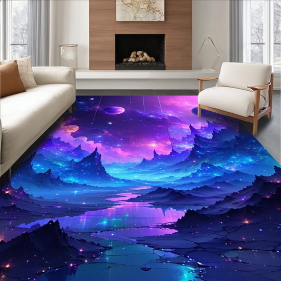 ODIKA 5'x7' Machine Washable Non-Slip Area Rug, Light Dance Space Party High Traffic Rug, Purple, 73969