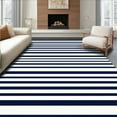 thumbnail image 1 of Flatwoven High Traffic Area Rug, Linear Stripe, Non Slip, Stain Resistant, Washable Area Rugs for Living Room, Bedroom(Navy, 5X7), 1 of 8