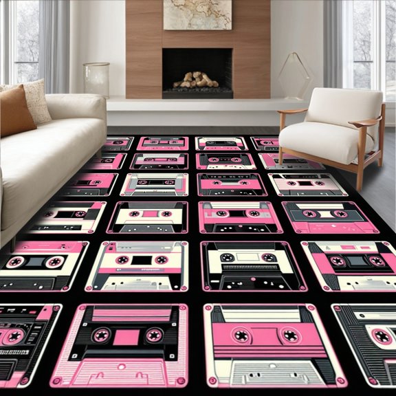 ODIKA 4'x6' Machine Washable Non-Slip Area Rug, Lively Inspired Soundscape High Traffic Rug, Pink, 35542