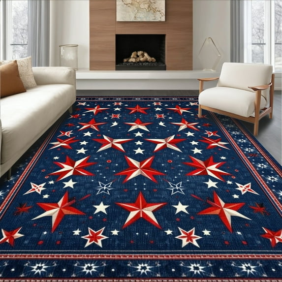 Flatwoven High Traffic Area Rug, Lively Red White Blue Theme, Non Slip, Stain Resistant, Washable Area Rugs for Living Room, Bedroom(Blue, 8X10)