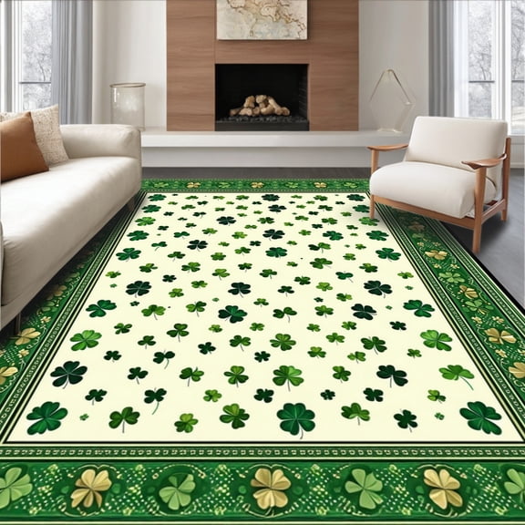 ODIKA 5'x7' Machine Washable Non-Slip Area Rug, Lively St Patrick Day High Traffic Rug, Green, 34192
