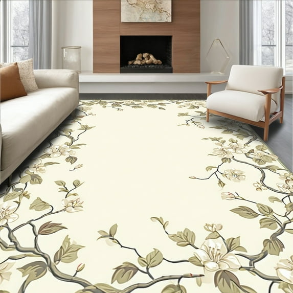 ODIKA 4'x6' Machine Washable Non-Slip Area Rug, Pile with Non Skid Backing High Traffic Rug, Beige, 44048