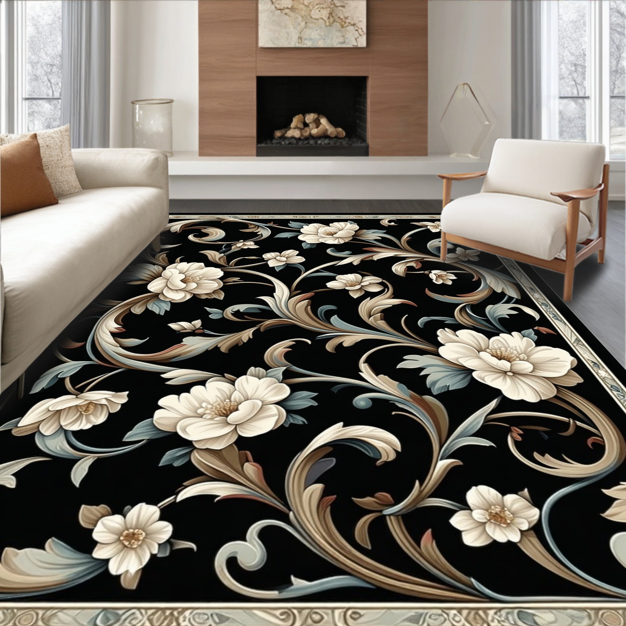 ODIKA 6'x9' Machine Washable Non-Slip Area Rug, Profile with Black ...