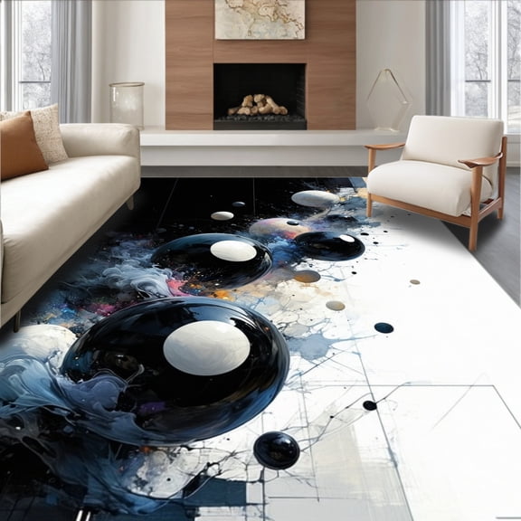 Flatwoven High Traffic Area Rug, Lucky Fun Round Unique Game Room, Non Slip, Stain Resistant, Washable Area Rugs for Living Room, Bedroom(Black, 2X3)