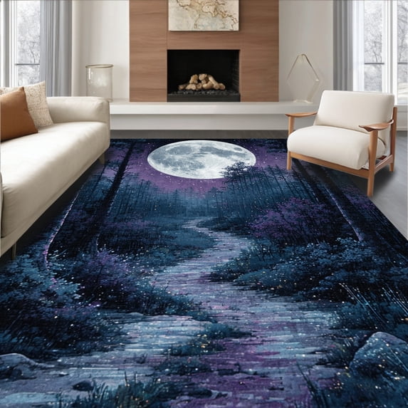 ODIKA 5'x7' Machine Washable Non-Slip Area Rug, Shadow Round High Traffic Rug, Purple, 38883
