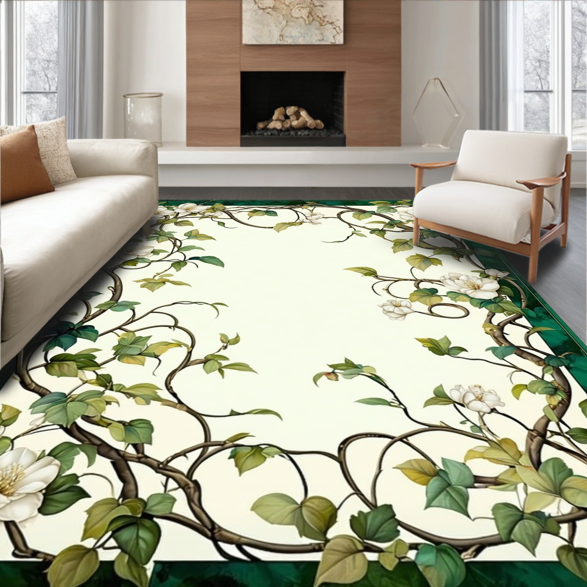 Flatwoven High Traffic Area Rug, Lush Botanical Swirls Trio Featuring ...