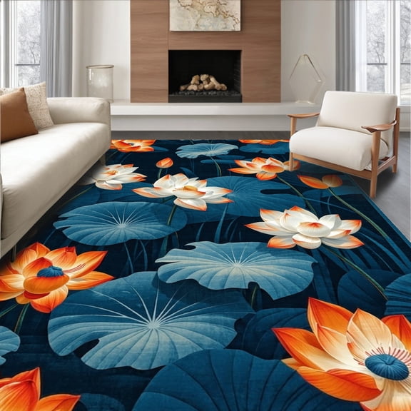 ODIKA 2x3 Machine Washable Non-Slip Area Rug, Oriental High Traffic Rug, Blue, 10356
