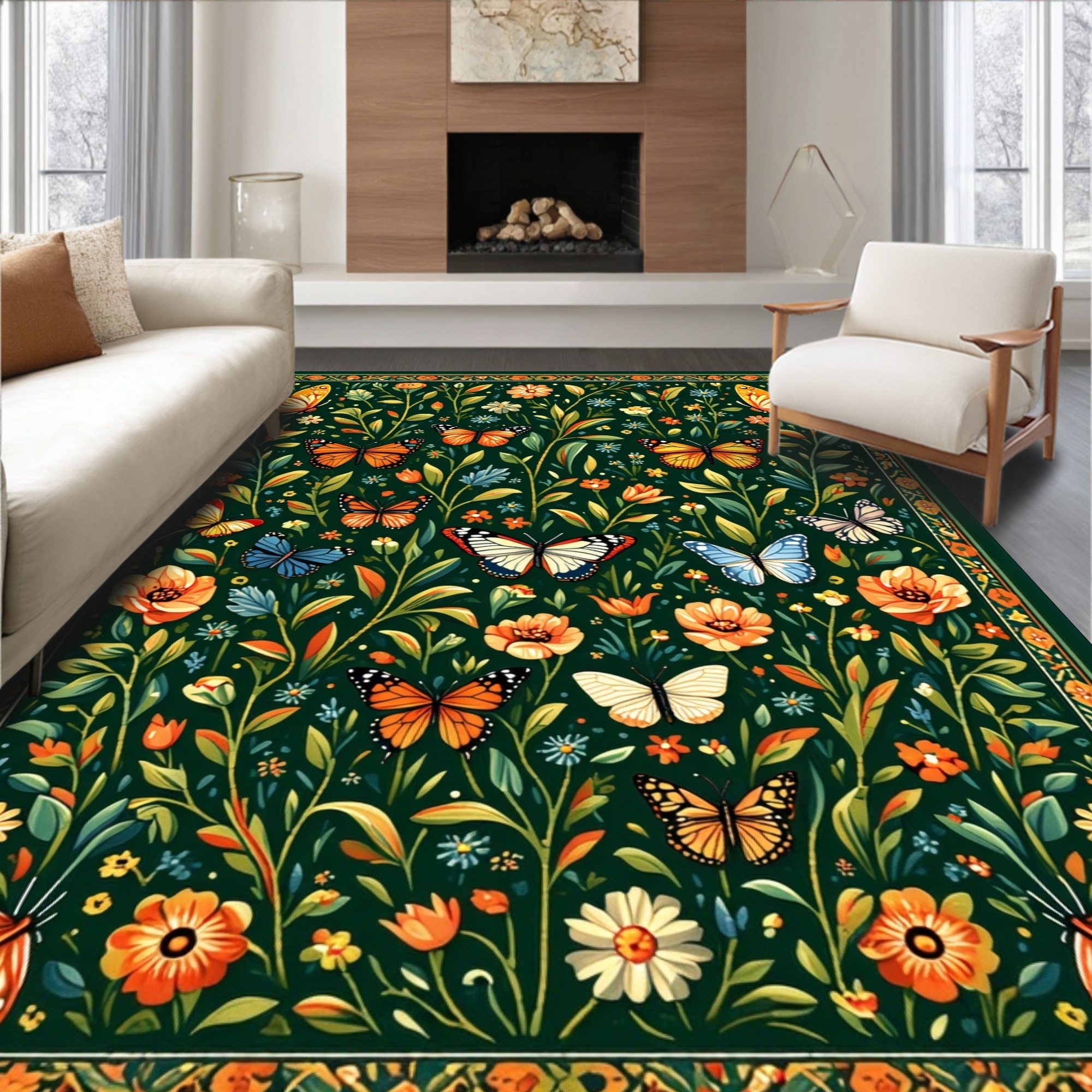 Lush Rugs Flatwoven High Traffic Area Rug, Lush Green Vintage Floral Vibe, Non ...