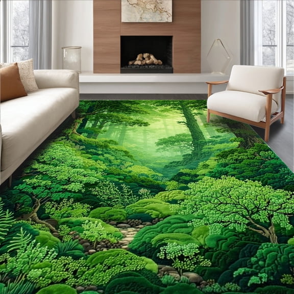 ODIKA 4'x6' Machine Washable Non-Slip Area Rug, Lush Moss High Traffic Rug, Green, 24654