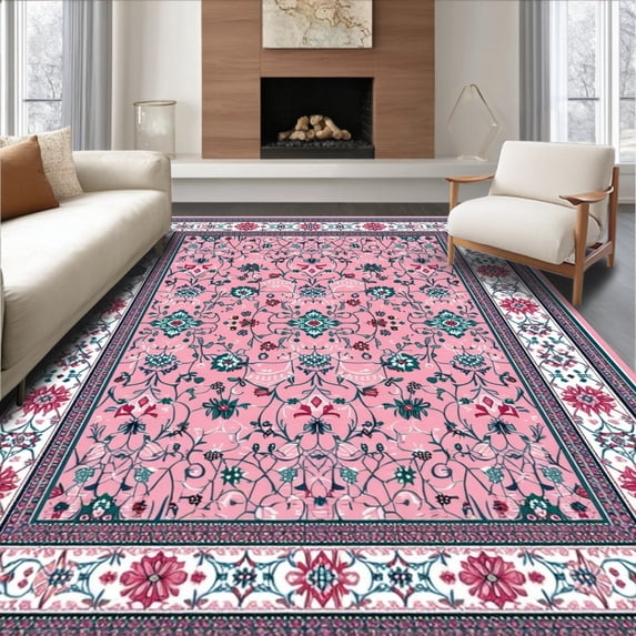 ODIKA 4x6 Machine Washable Non-Slip Area Rug, Persian High Traffic Rug, Pink, 10759