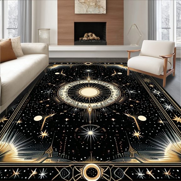 Flatwoven High Traffic Area Rug, Luxurious Celestial Diamond Arrangement, Non Slip, Stain Resistant, Washable Area Rugs for Living Room, Bedroom(Black, 2X3)