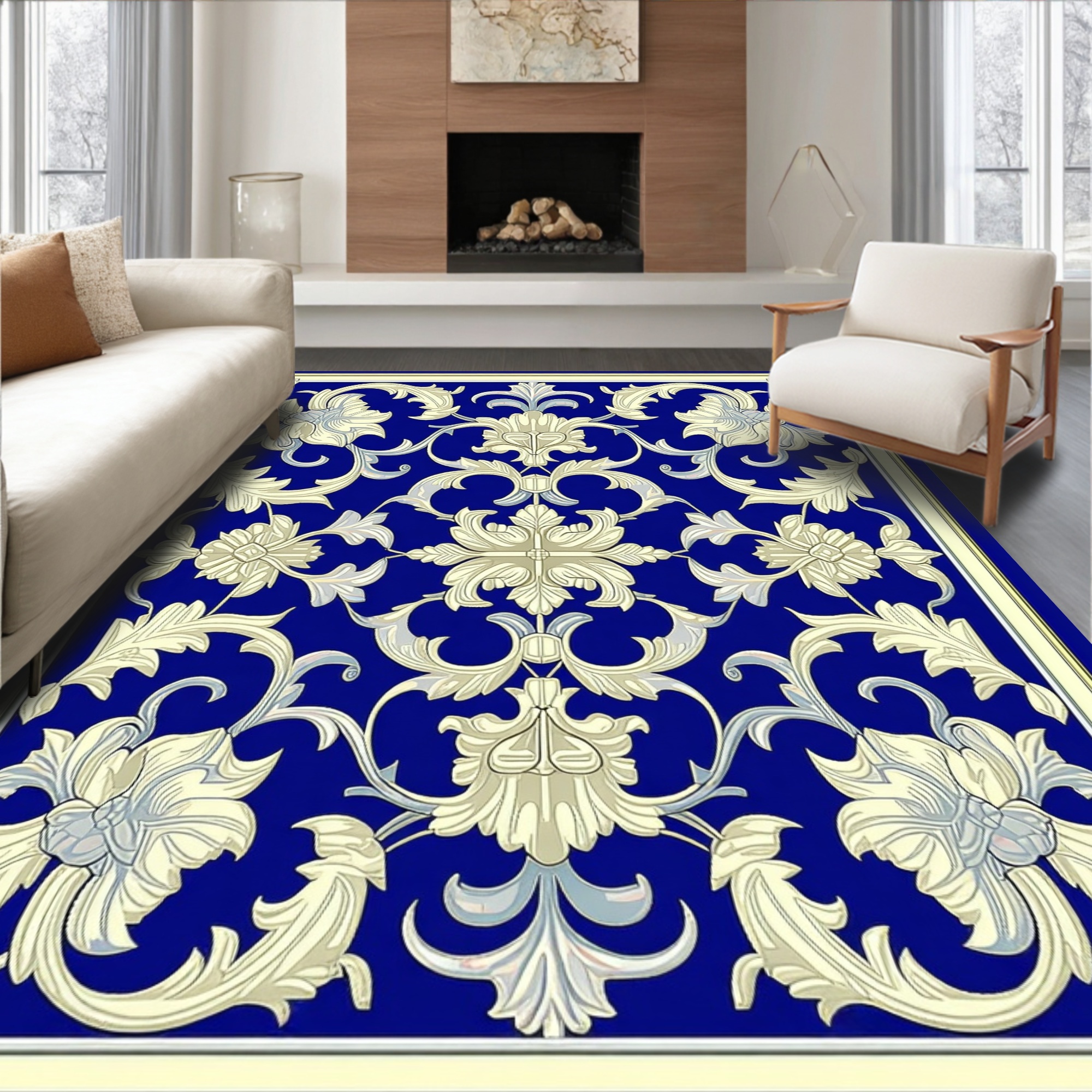 Flatwoven High Traffic Area Rug, Luxurious Damask Swirl With Classic ...