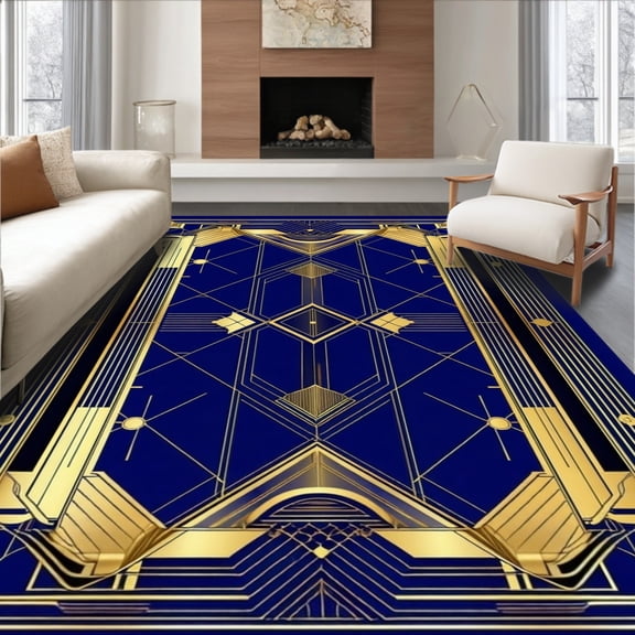 Flatwoven High Traffic Area Rug, Luxurious Linear Diamond Design, Non Slip, Stain Resistant, Washable Area Rugs for Living Room, Bedroom(Blue, 4X6)