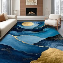 Flatwoven High Traffic Area Rug, Luxurious Textured Blue Gradient, Non Slip, Stain Resistant, Washable Area Rugs for Living Room, Bedroom(Blue, 4X6)