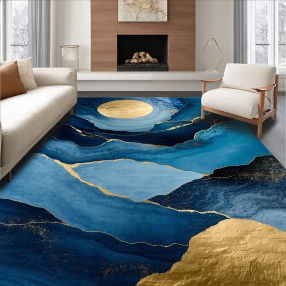 Flatwoven High Traffic Area Rug, Luxurious Textured Blue Gradient, Non Slip, Stain Resistant, Washable Area Rugs for Living Room, Bedroom(Blue, 4X6)