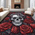 thumbnail image 1 of ODIKA 5'x7' Machine Washable Non-Slip Area Rug, Macabre Reptile Embracing Death Circular With Blooming Roses High Traffic Rug, Red, 39818, 1 of 7