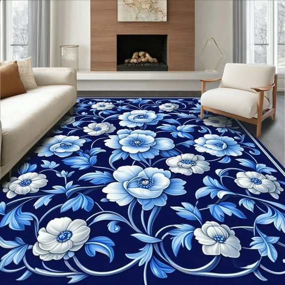 Flatwoven High Traffic Area Rug, Majestic Floral Bloom Decorative ...