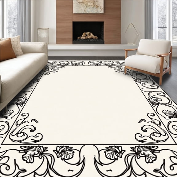 Flatwoven High Traffic Area Rug, Majestic Ornamental Botanical Vine Scroll, Non Slip, Stain Resistant, Washable Area Rugs for Living Room, Bedroom(Beige, 2X3)