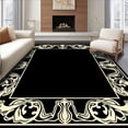 thumbnail image 1 of ODIKA 2'x3' Machine Washable Non-Slip Area Rug, Ornamental with Stylized Feather and Curvilinear Floral Motifs High Traffic Rug, Black, 329164, 1 of 7