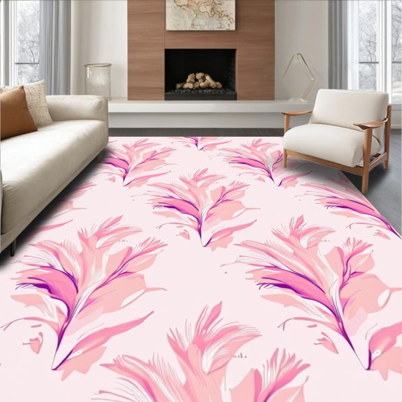 Flatwoven High Traffic Area Rug, Majestic Plume With Delicate Airy Waves, Non Slip, Stain Resistant, Washable Area Rugs for Living Room, Bedroom(Pink, 2X3)