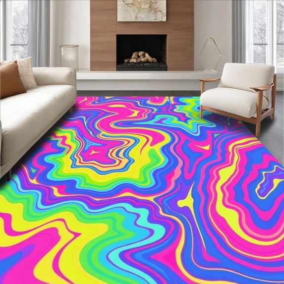 ODIKA 6'x6' Machine Washable Non-Slip Area Rug, Marbled Swirls with Dreamy Color Flow Design High Traffic Rug, Pink, 395472