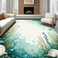 thumbnail image 1 of ODIKA 5'x7' Machine Washable Non-Slip Area Rug, Marine Life Medley Featuring Stylized Shells and Watercolor Hues High Traffic Rug, Teal, 282403, 1 of 7