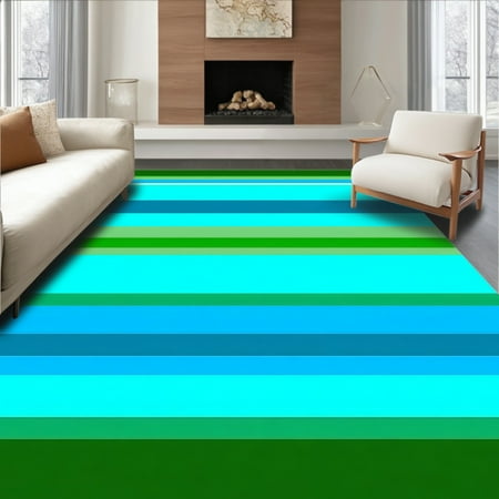 ODIKA 4'x6' Machine Washable Non-Slip Area Rug, Marine Striped Fade Resistant Deck Waterproof High Traffic Rug, Blue, 96816