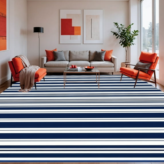 ODIKA 4'x6' Machine Washable Non-Slip Area Rug, Mariner Handwoven High Traffic Rug, Navy, 271700
