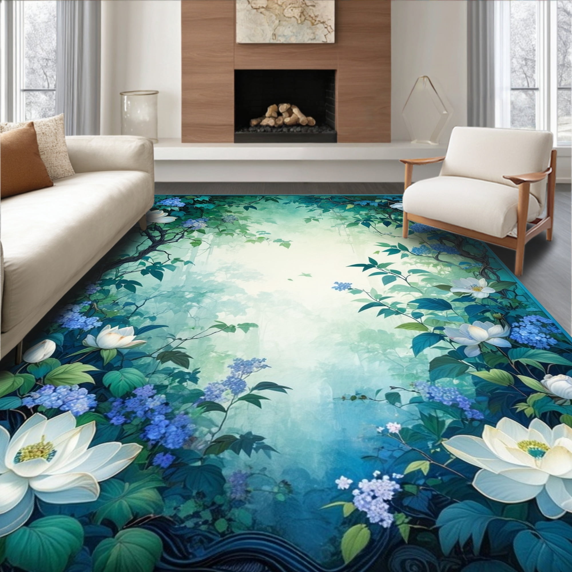 Maximilast Rug ODIKA 8'x10' Machine Washable Non-Slip Area Rug, Maximalist Ivy Trellis ...