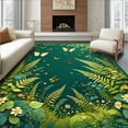 thumbnail image 1 of ODIKA 3'x5' Machine Washable Non-Slip Area Rug, Meadow Insect Parade with Ferns Beetles and Swallowtail Butterflies High Traffic Rug, Green, 278811, 1 of 7