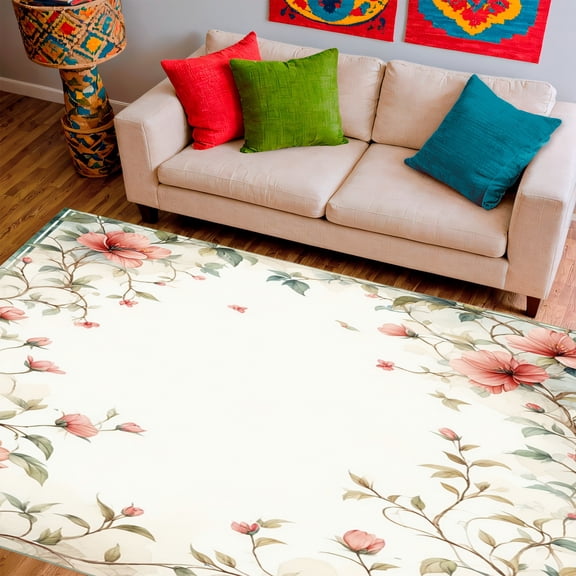 ODIKA 4'x6' Machine Washable Non-Slip Area Rug, Abstract Floral Trellis for High Traffic Rug, Pink, 183591