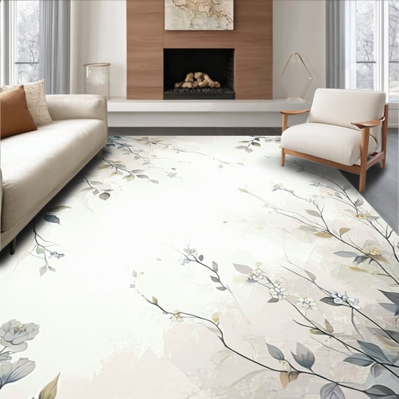 ODIKA 2'x3' Machine Washable Non-Slip Area Rug, Mia Light Grey Art High Traffic Rug, Beige, 89186