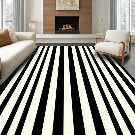 ODIKA 2'x3' Machine Washable Non-Slip Area Rug, Minimalist Black and Ivory Interlocking Stripe Design High Traffic Rug, Black, 272615