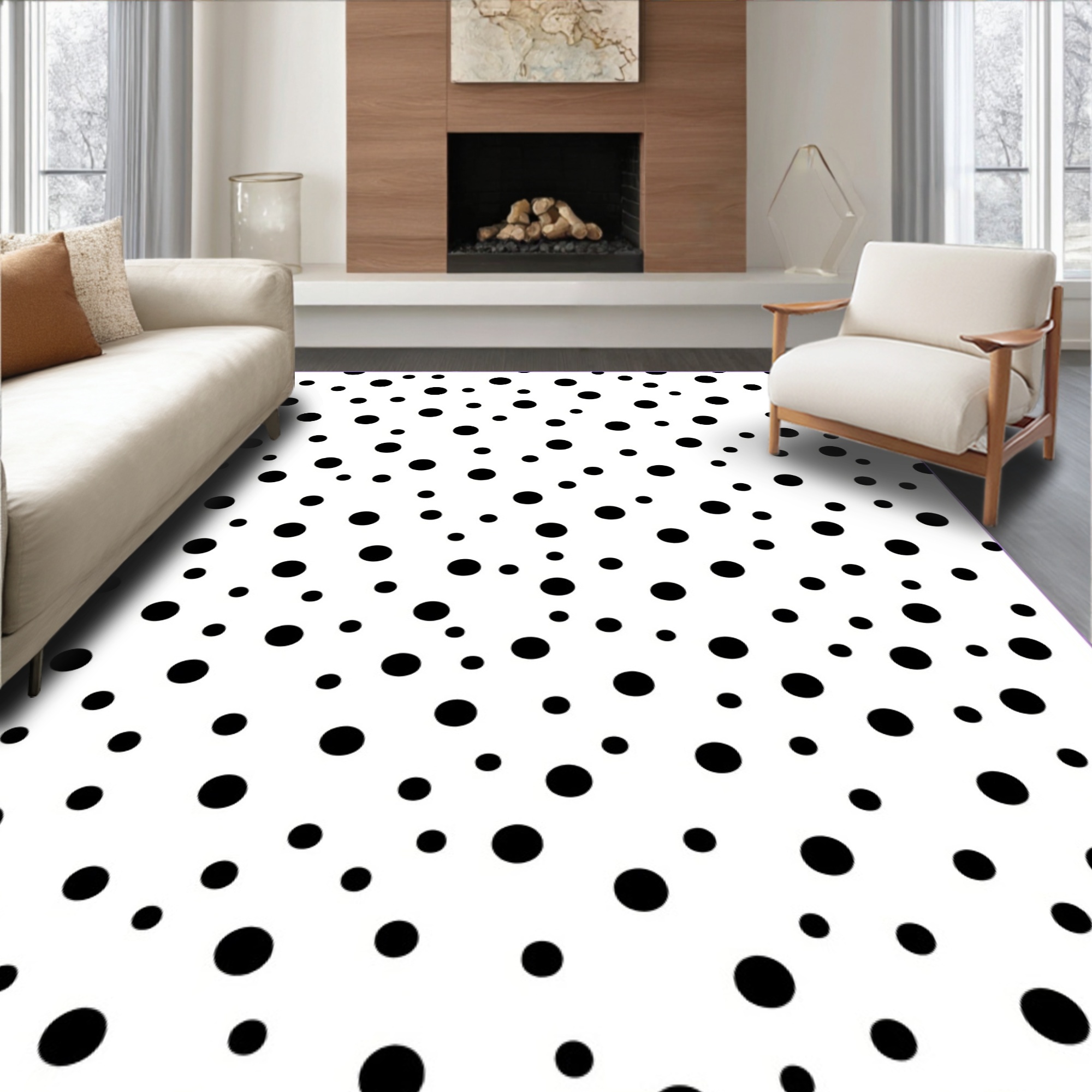 Flatwoven High Traffic Area Rug, Minimalist Black Polka Dot with ...